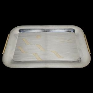 Vintage MCM 18/10 Stainless‎ Steel Sliver/Gold Two Tone Trim Inoxbeck Tray Italy